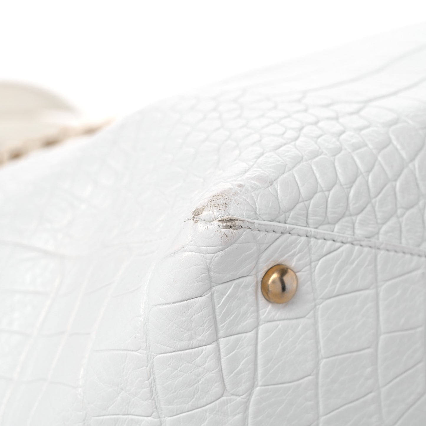 Calfskin Crocodile Embossed Cocodile Shopping Tote White