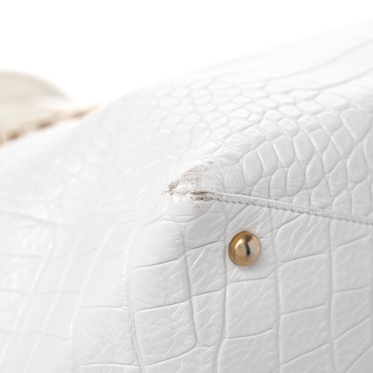 Chanel Calfskin Crocodile Embossed Cocodile Shopping Tote White 8 of 17