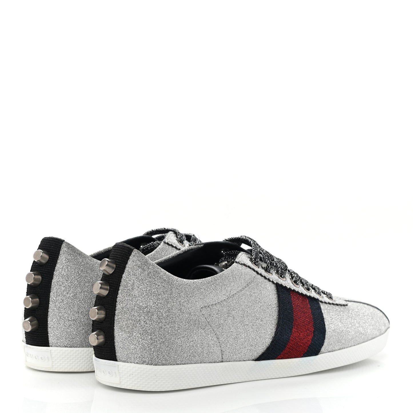 Glitter Fabric Studded Web Womens Sneakers 38 Silver