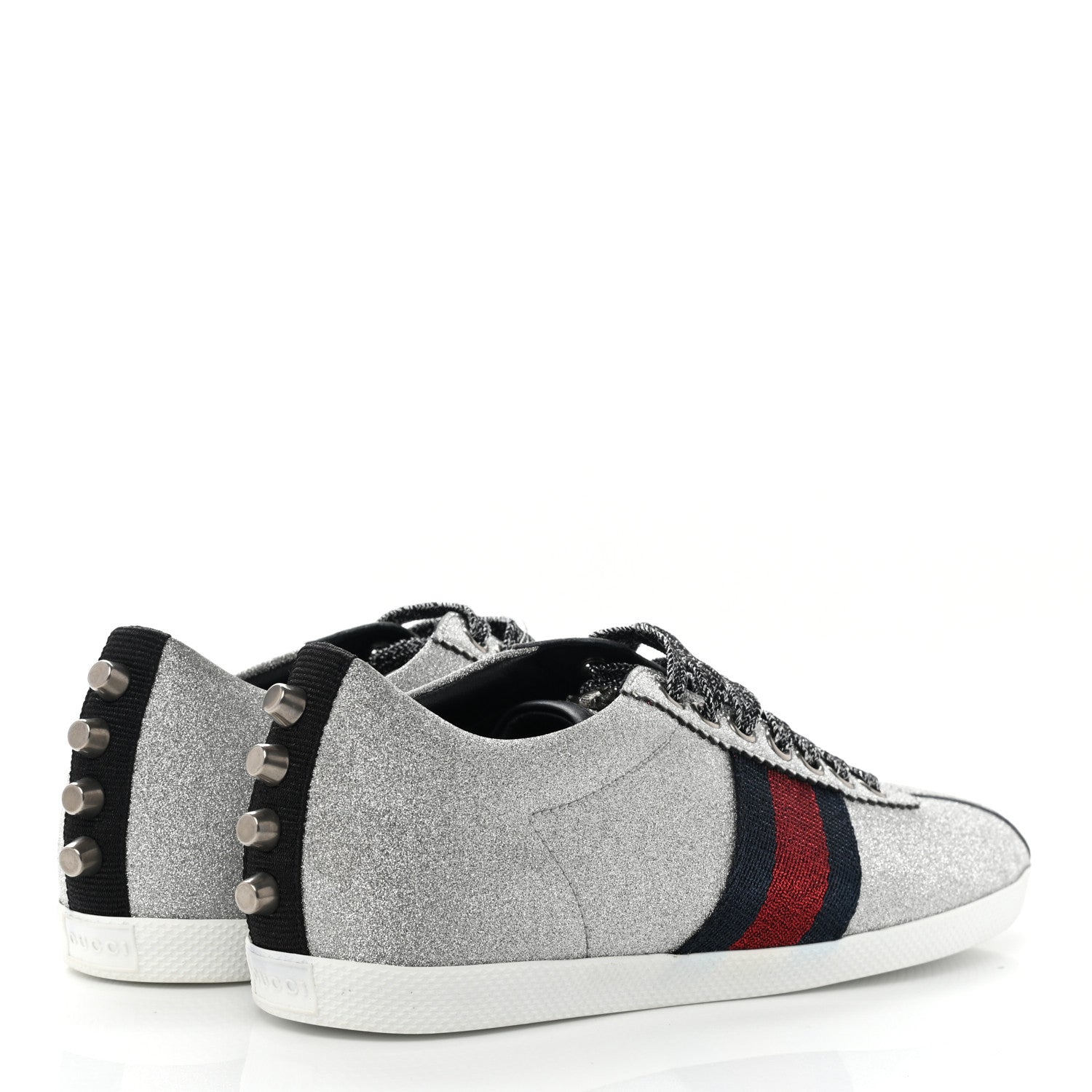 Gucci Glitter Fabric Studded Web Womens Sneakers 38 Silver 4 of 10
