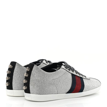 Gucci Glitter Fabric Studded Web Womens Sneakers 38 Silver 4 of 10