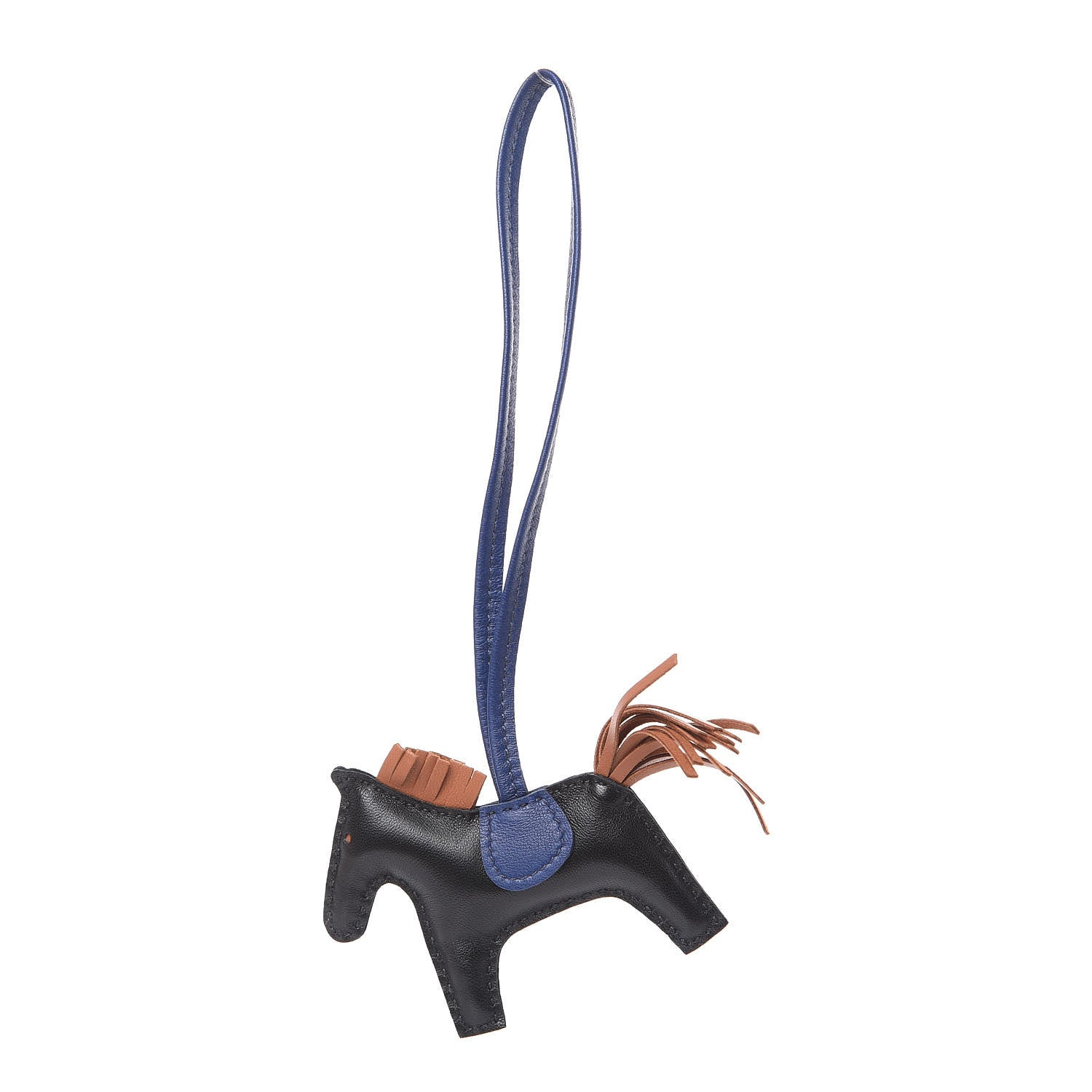 Hermes Milo Lambskin Grigri Rodeo Horse Bag Charm PM Black Bleu Saphir Gold 1 of 4