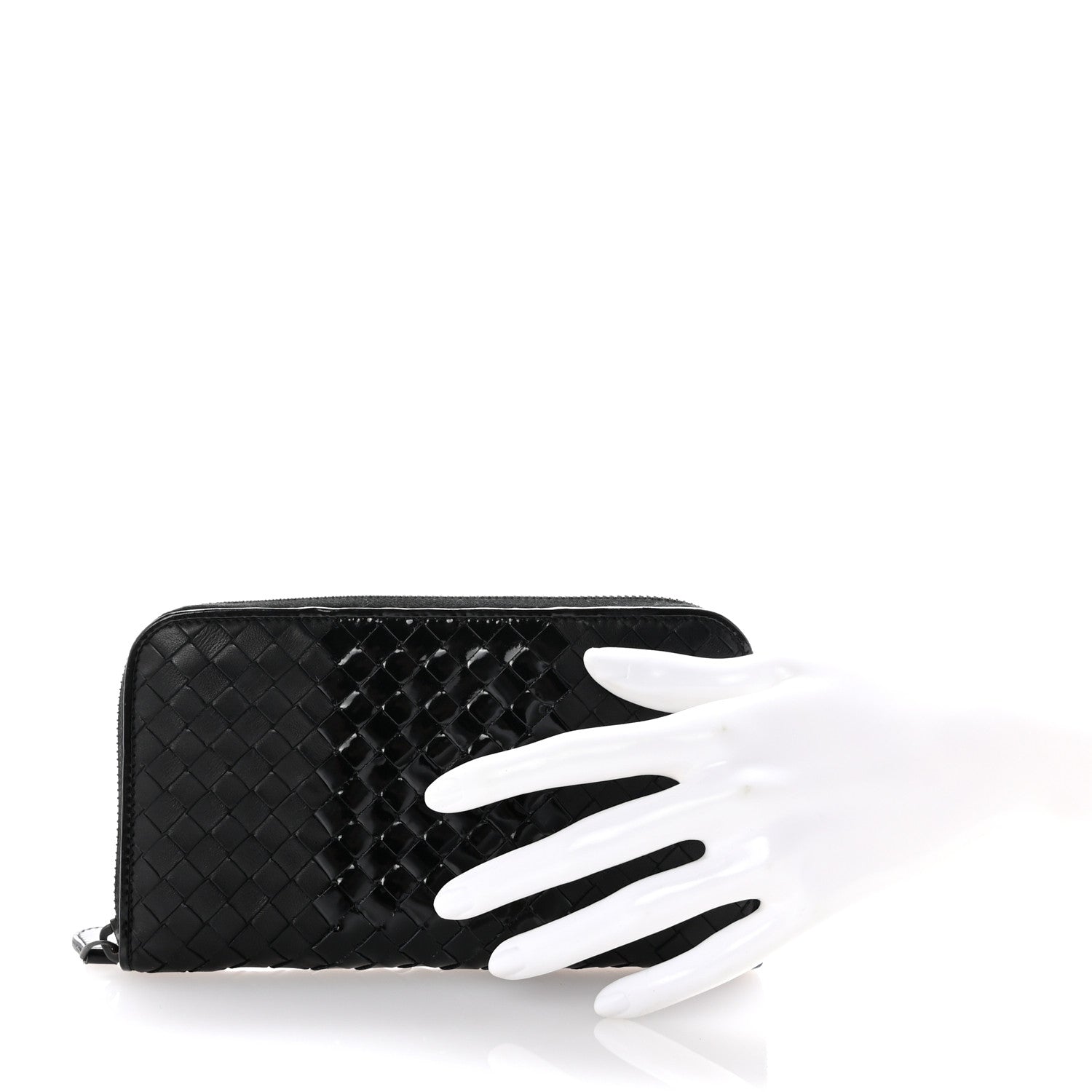 Bottega Veneta Nappa Patent Intrecciato Zip Around Wallet Black 2 of 8