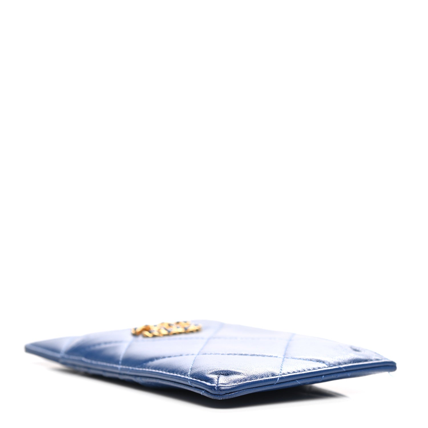 Chanel Shiny Goatskin Quilted Chanel 19 Flat Wallet Pouch Blue 4 of 8