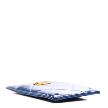 Chanel Shiny Goatskin Quilted Chanel 19 Flat Wallet Pouch Blue 4 of 8
