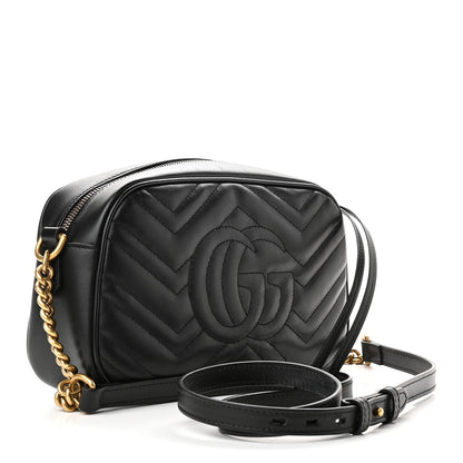 Gucci Calfskin Matelasse Small GG Marmont Chain Shoulder Bag Black 3 of 9