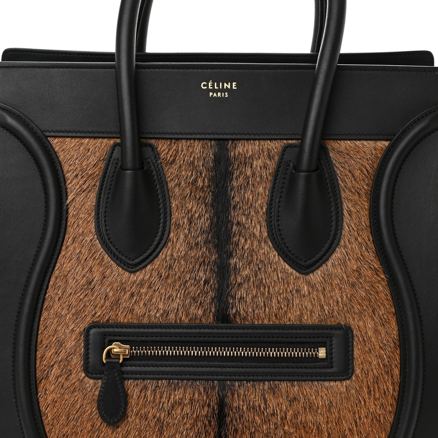 Smooth Calfskin Goat Fur Mini Luggage Brown
