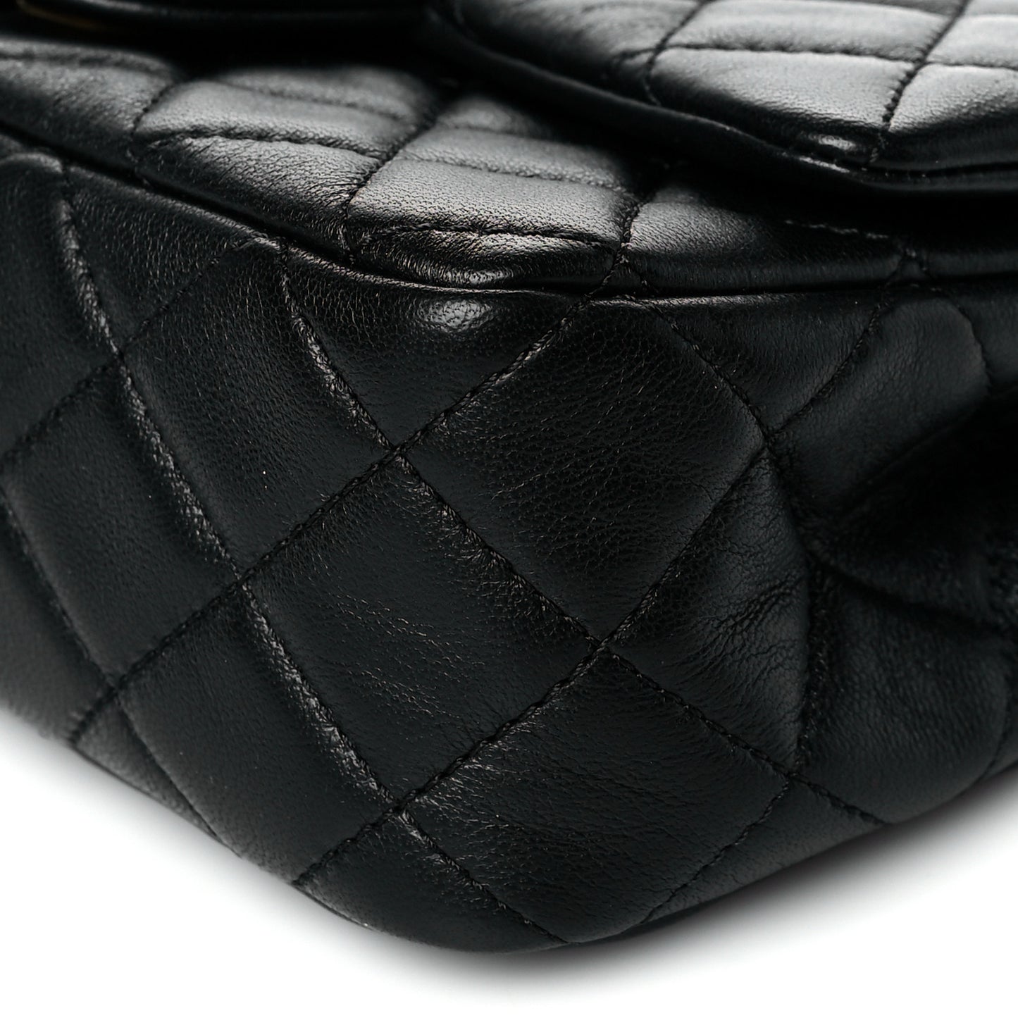 Lambskin Quilted Mini Rectangular Pearl Crush Flap Black