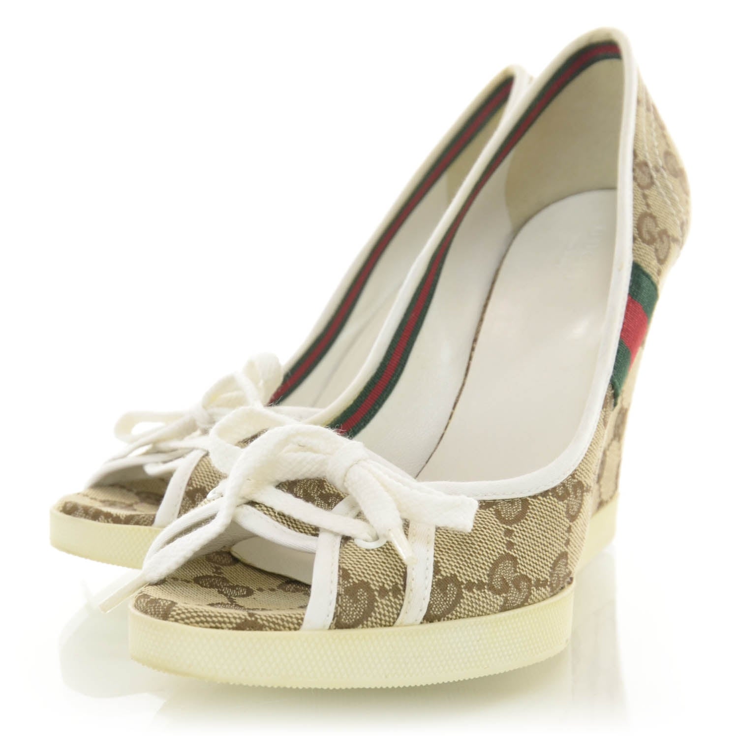 Gucci Monogram Canvas Lace Up Wedges 7.5 B 2 of 6