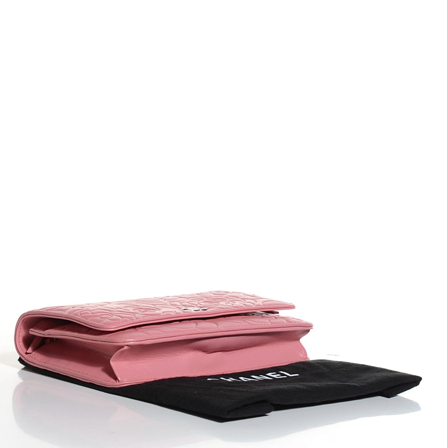 Lambskin Camellia Embossed Wallet on Chain WOC Pink