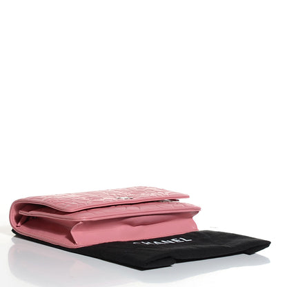 Chanel Lambskin Camellia Embossed Wallet on Chain WOC Pink 4 of 7