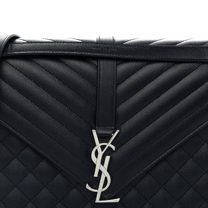 Saint Laurent Grain De Poudre Large Tri-Quilt Monogram Satchel Deep Marine 7 of 9