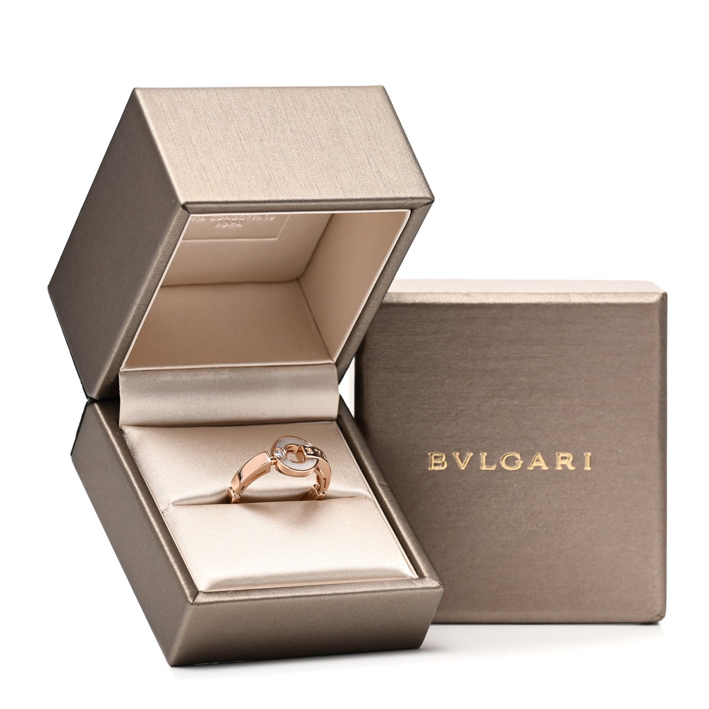 18K Rose Gold Diamond Mother of Pearl BVLGARI BVLGARI Band Ring 57 8