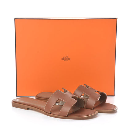 Hermes Box Calfskin Oran Sandals 37.5 Gold 8 of 8