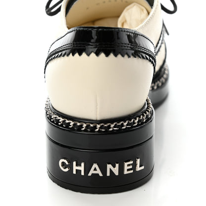 Chanel Lambskin Patent Calfskin CC Brogue Lace Up Oxfords 35.5 Ivory Black 9 of 9