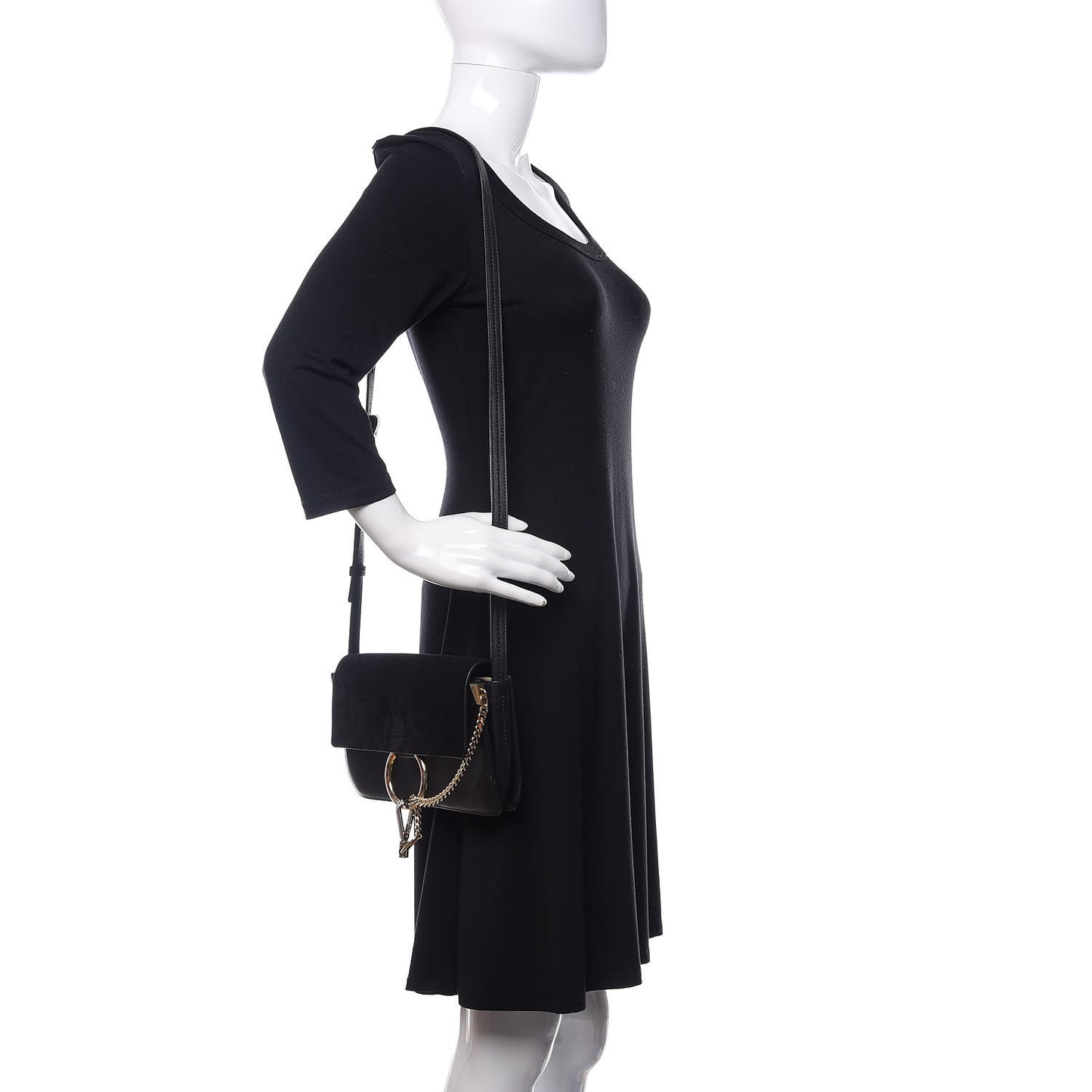 Suede Calfskin Small Faye Shoulder Bag Black