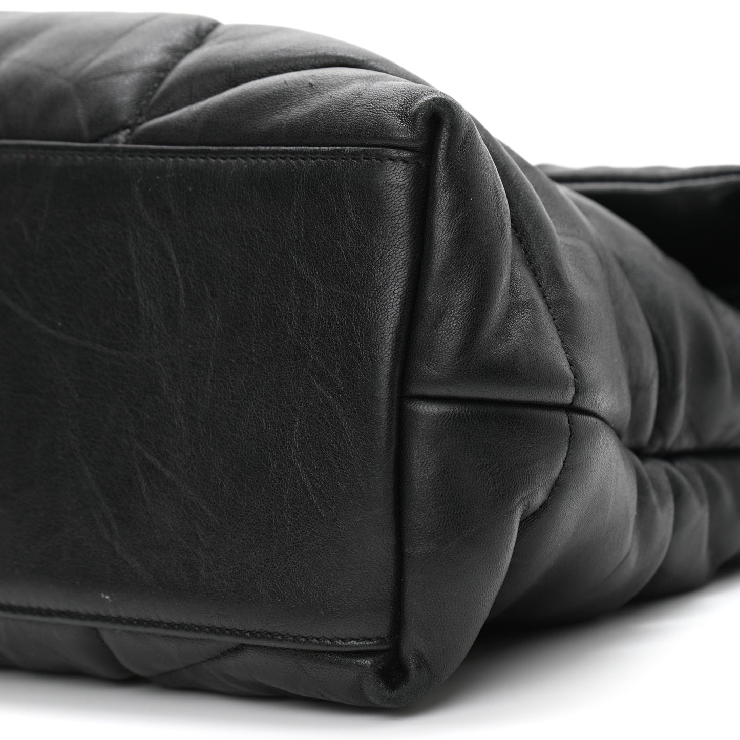 Lambskin Quilted Monogram Monochrome Medium Loulou Puffer Chain Satchel Black