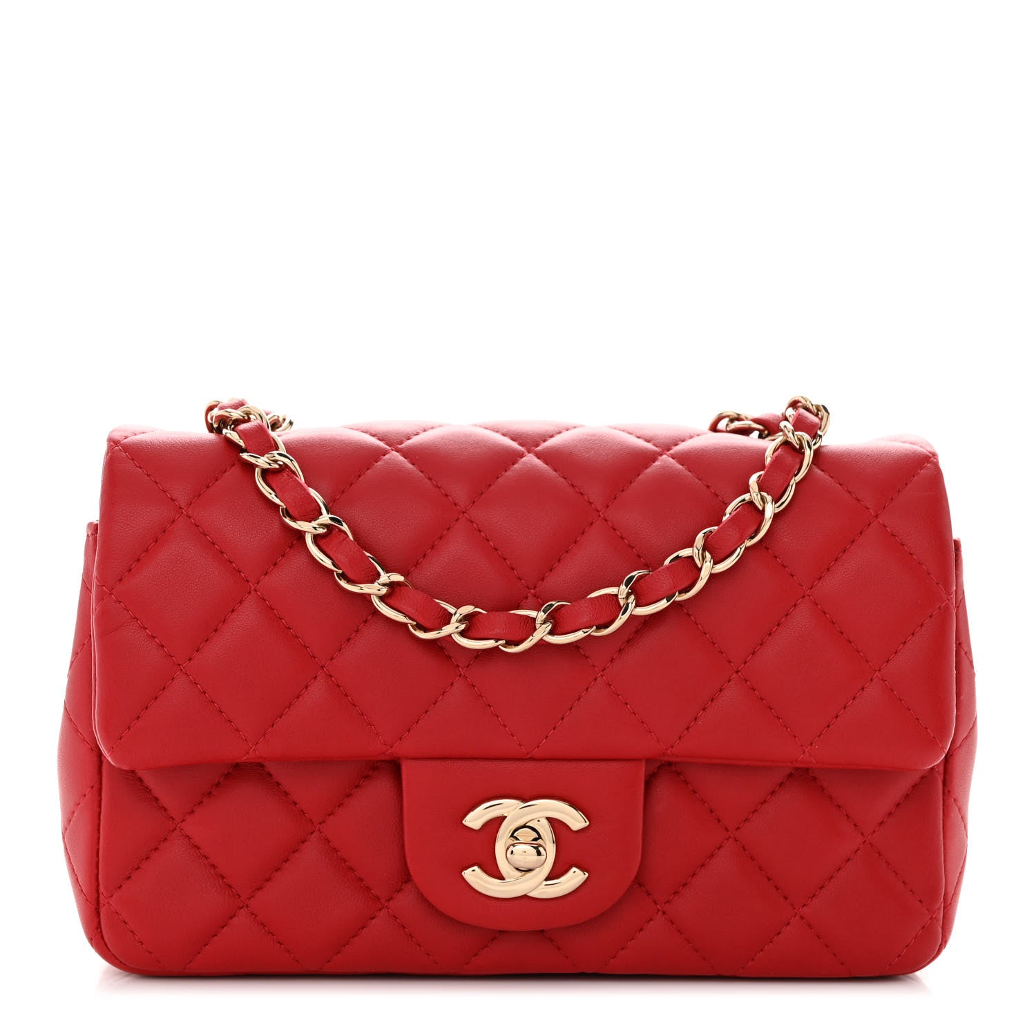 Chanel Lambskin Quilted Mini Rectangular Flap Red 1 of 12