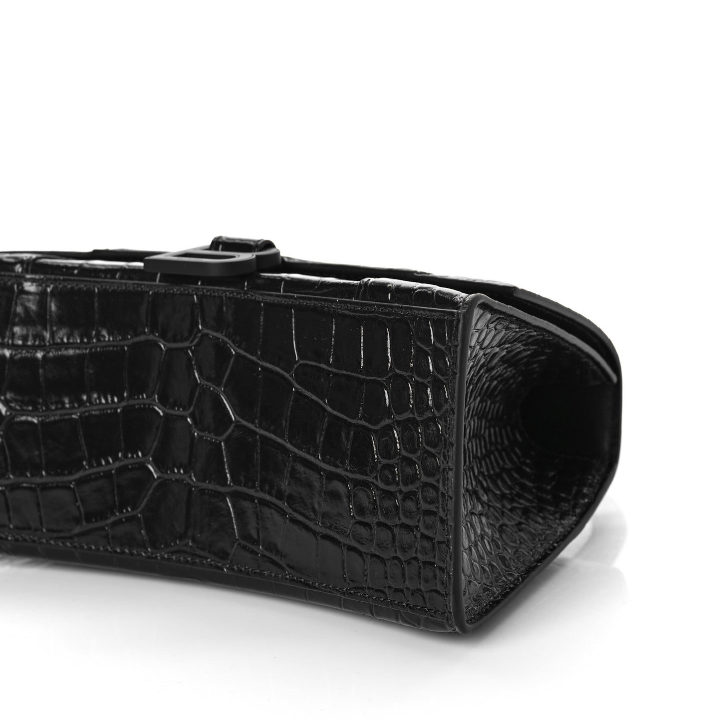 Shiny Calfskin Monochrome Crocodile Embossed Small Hourglass Top Handle Bag Black