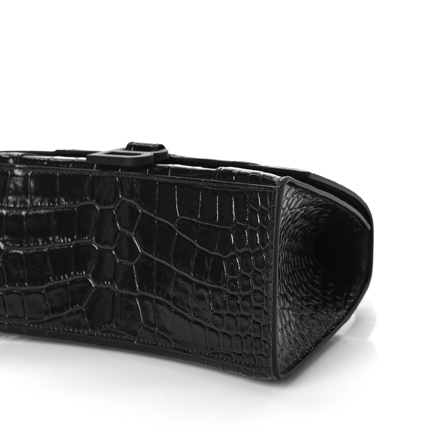 Balenciaga Shiny Calfskin Monochrome Crocodile Embossed Small Hourglass Top Handle Bag Black 6 of 9