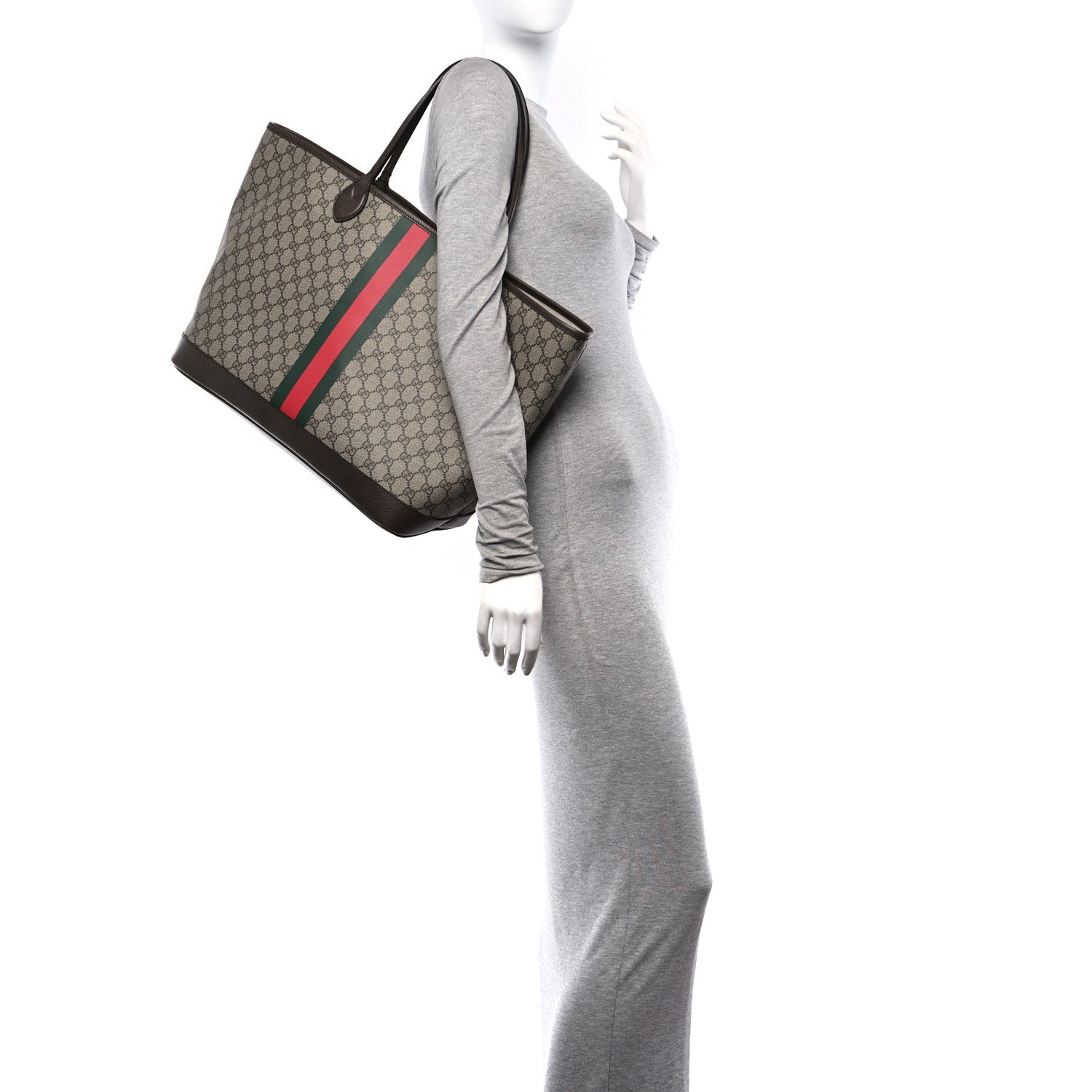 Gucci GG Supreme Monogram Textured Dollar Calfskin Web Large Ophidia Tote Beige Ebony New Acero 2 of 11