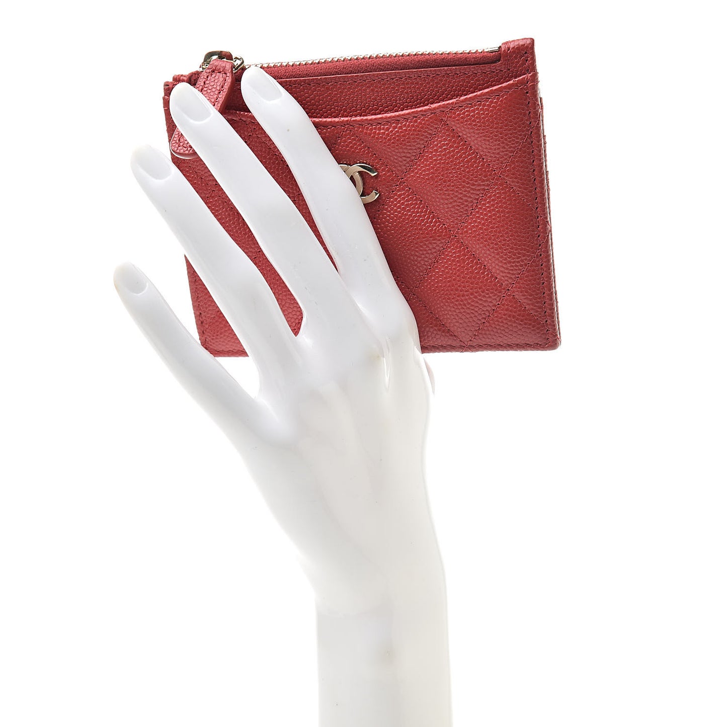 Caviar Quilted CC Zip Card Holder Red