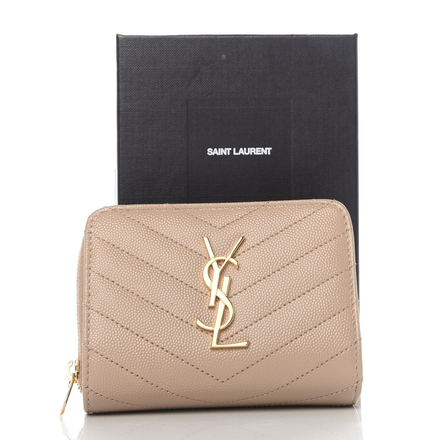 Grain De Poudre Matelasse Chevron Monogram Compact Zip Around Wallet Dark Latte