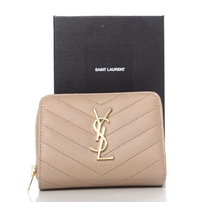 Saint Laurent Grain De Poudre Matelasse Chevron Monogram Compact Zip Around Wallet Dark Latte 10 of 10
