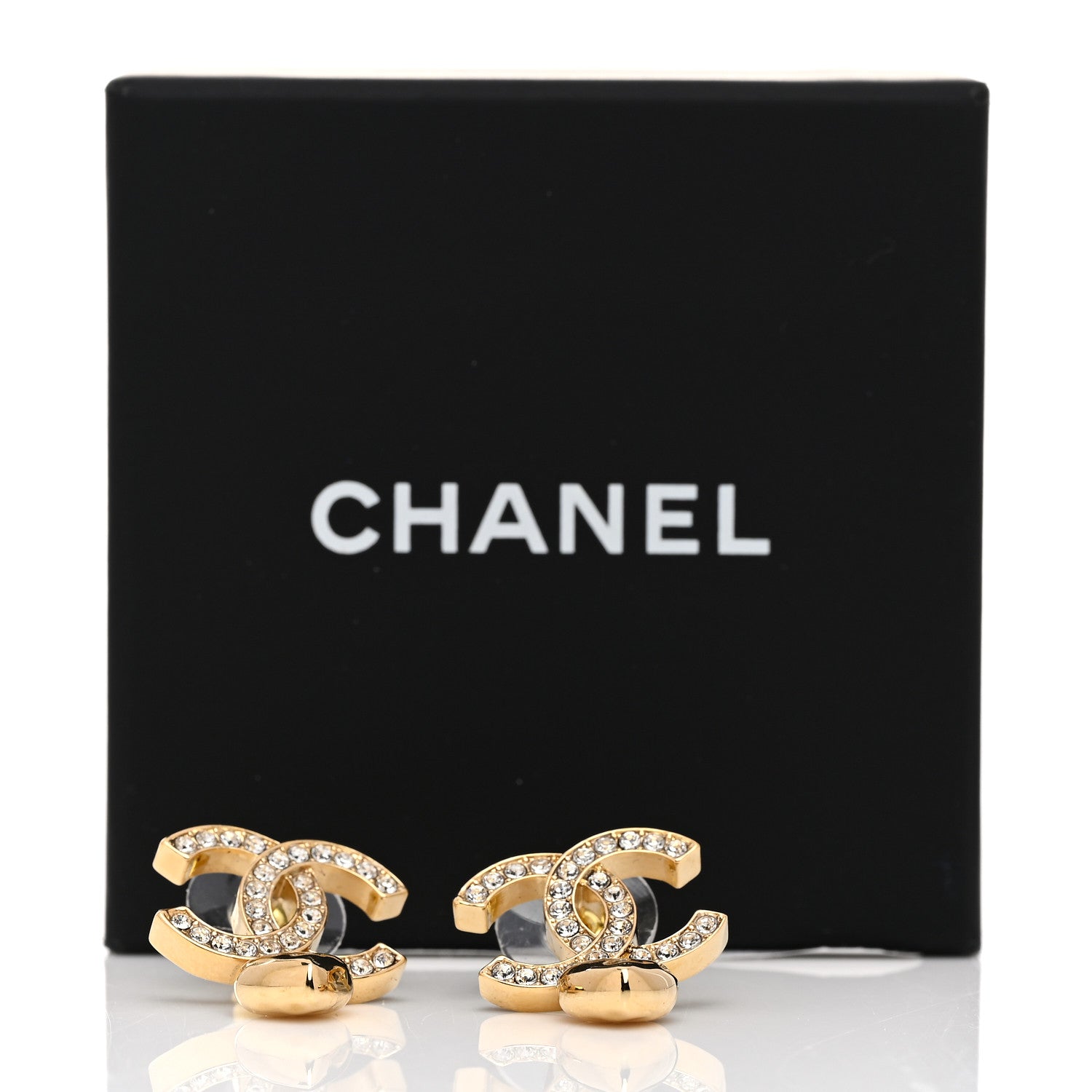 Chanel Metal Crystal CC Heart Drop Earrings Gold 5 of 5