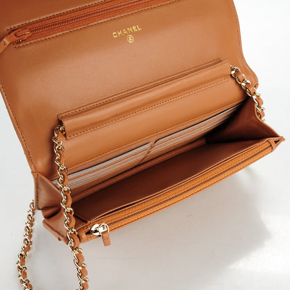 Chanel Lambskin Quilted Wallet On Chain WOC Dark Beige 4 of 8