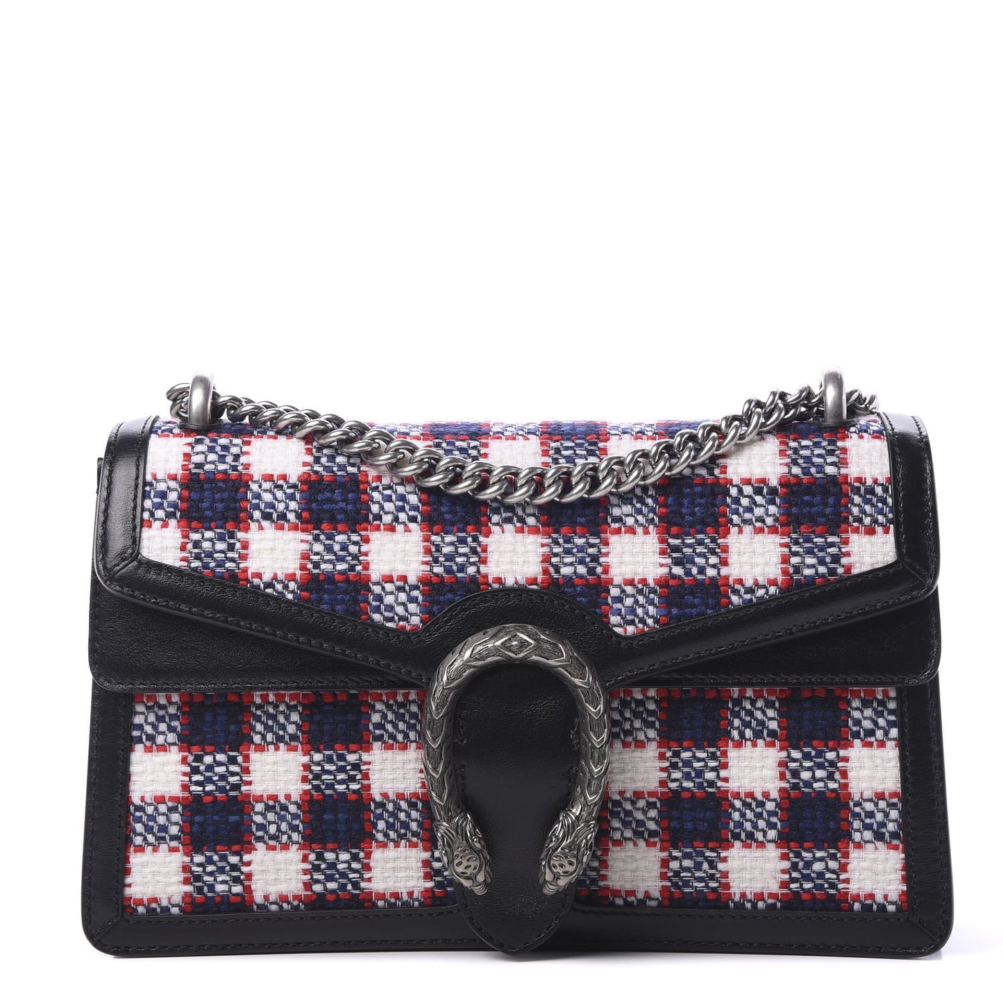 Vintage Tweed Check Small Dionysus Shoulder Bag White Hibiscus Red Marine