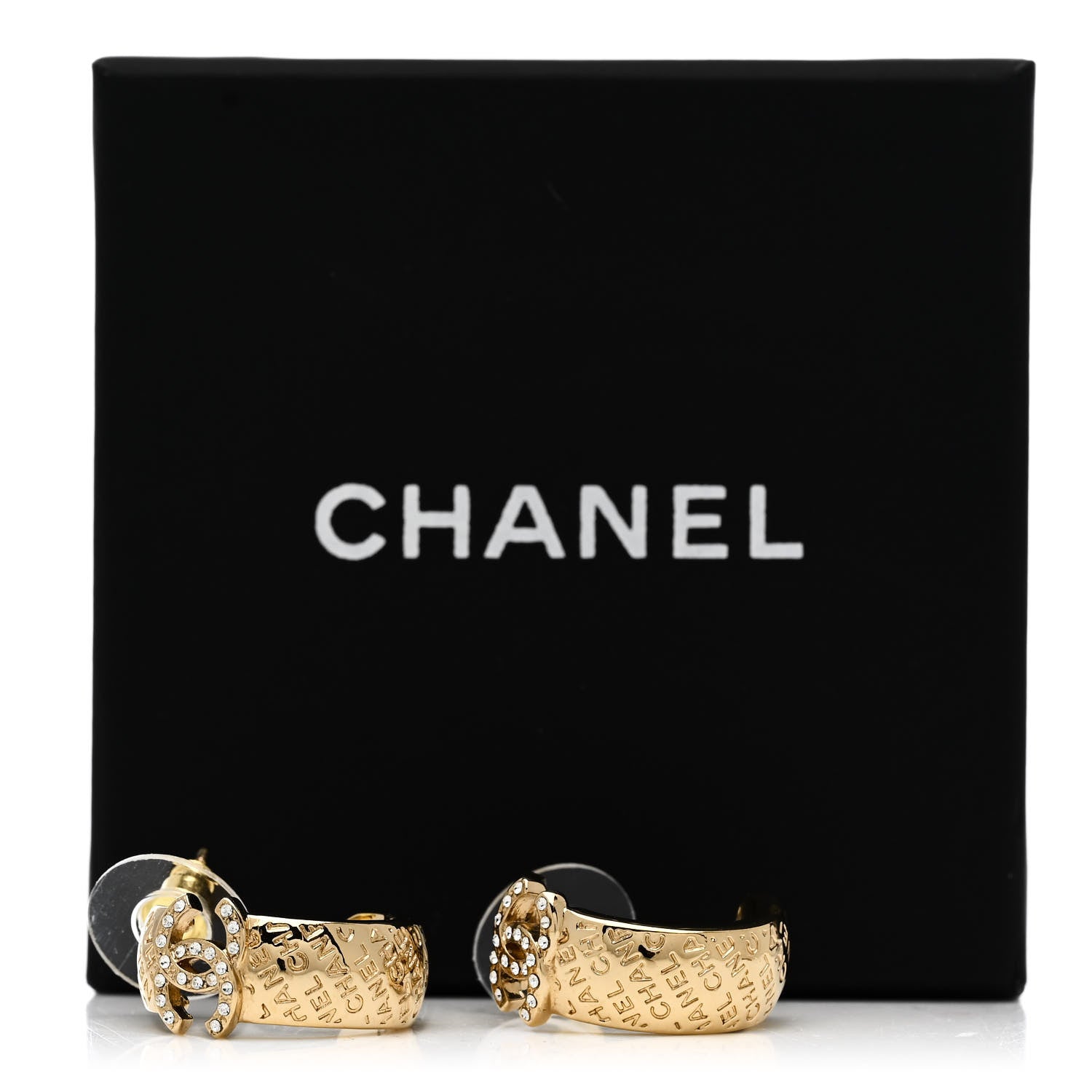 Chanel Metal Crystal CC Logo Hoop Earrings Gold 5 of 5