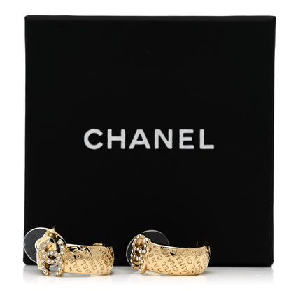 Chanel Metal Crystal CC Logo Hoop Earrings Gold 5 of 5