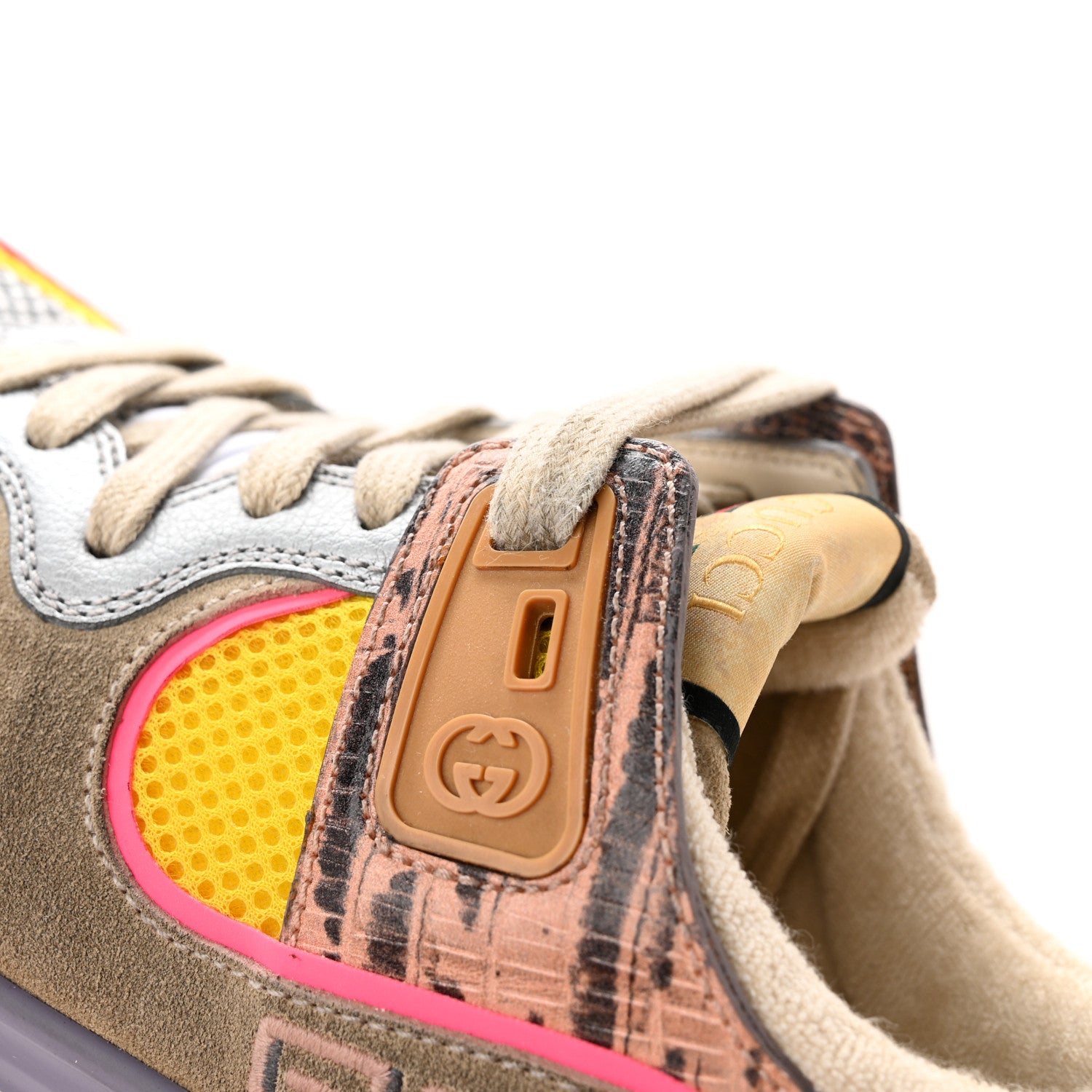 Gucci Suede Calfskin Tejus Printed Womens Ultrapace Sneakers 37 Pink Silver Oatmeal Yolk 10 of 14