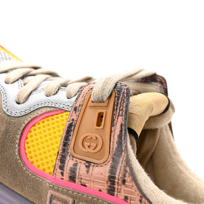 Gucci Suede Calfskin Tejus Printed Womens Ultrapace Sneakers 37 Pink Silver Oatmeal Yolk 10 of 14