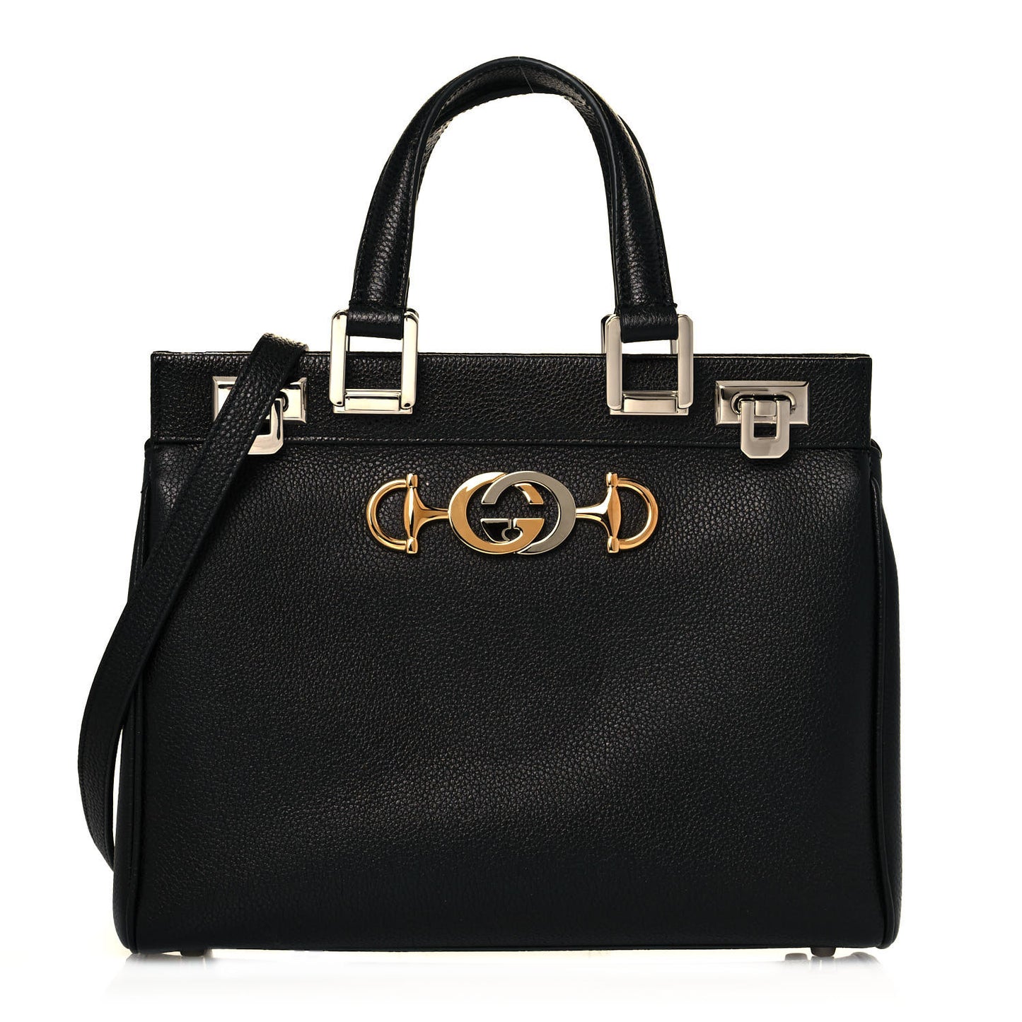 Grainy Calfskin Small Zumi Top Handle Bag Black