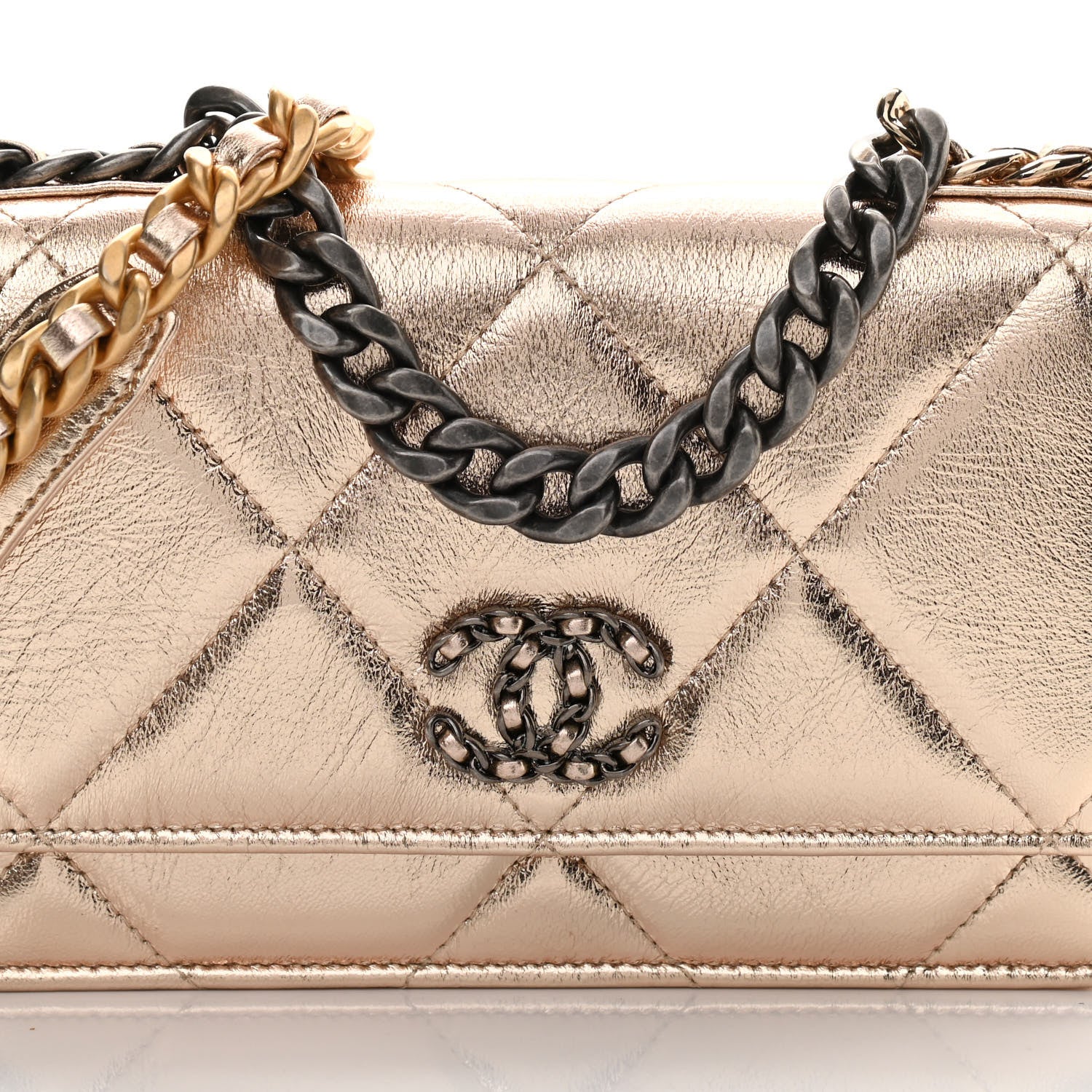 Chanel Metallic Goatskin Quilted Chanel 19 Wallet On Chain WOC Gold 8 of 12