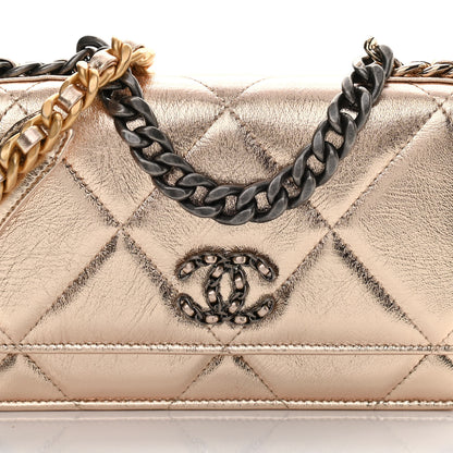 Chanel Metallic Goatskin Quilted Chanel 19 Wallet On Chain WOC Gold 8 of 12