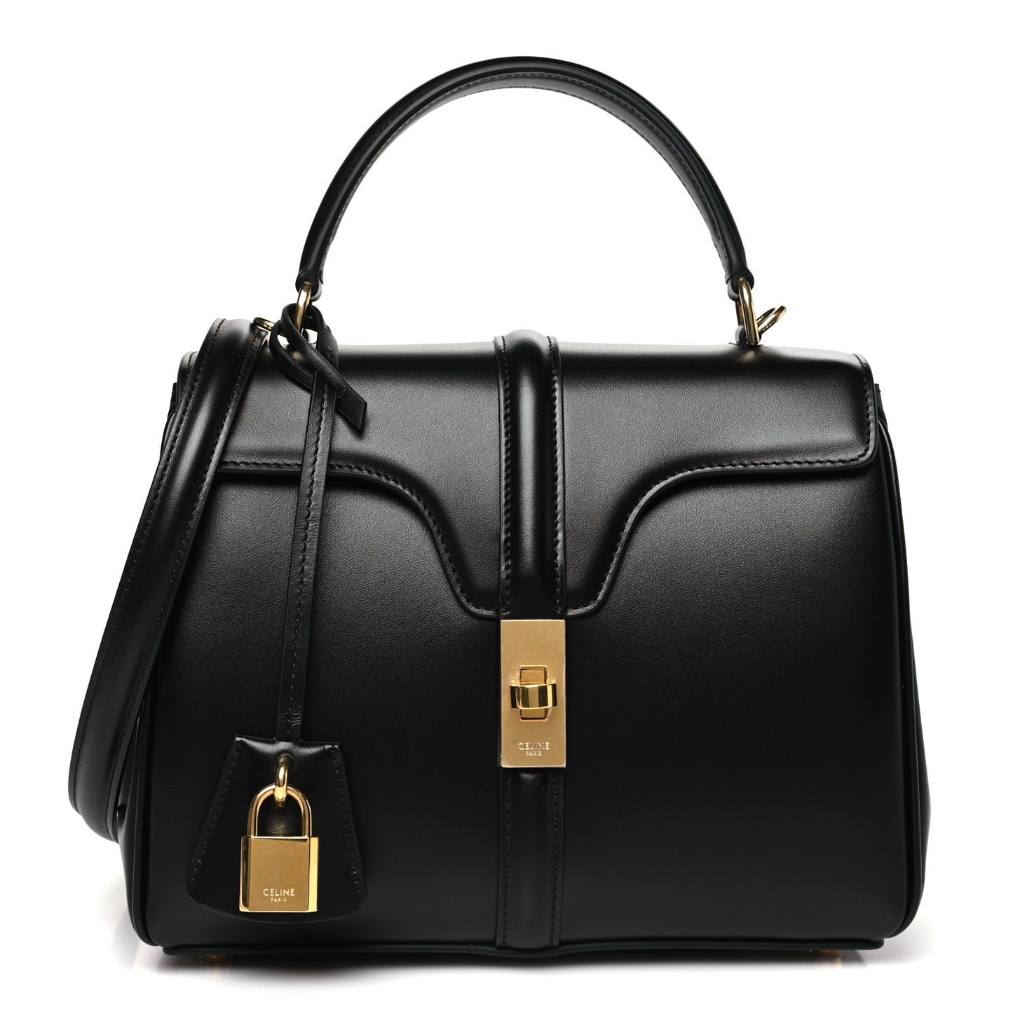 Satinated Calfskin Small 16 Top Handle Bag Black