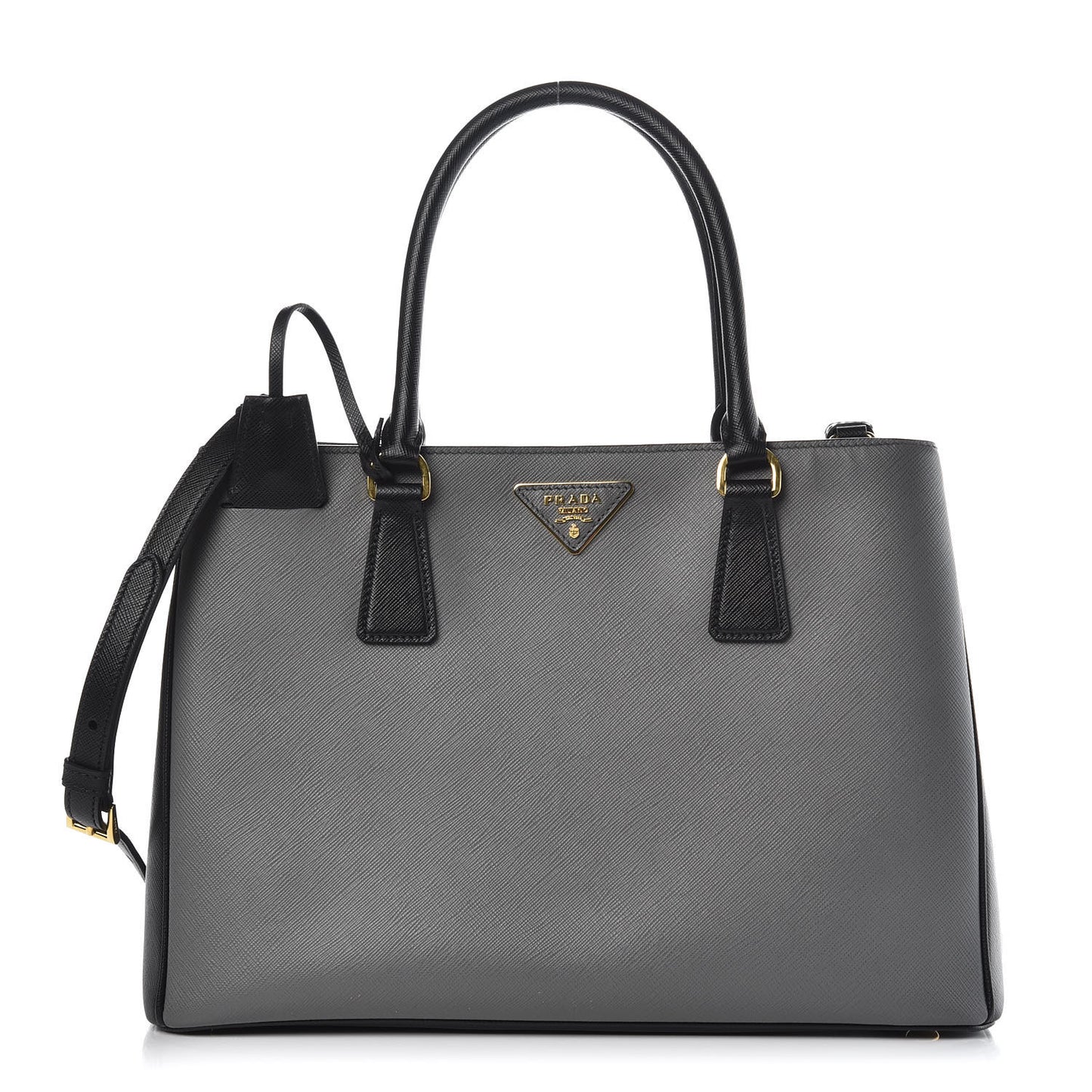 Saffiano Lux Bi-Color Medium Tote Mercurio Black
