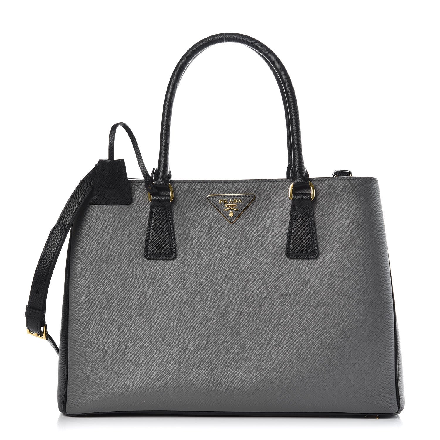 Prada Saffiano Lux Bi-Color Medium Tote Mercurio Black 1 of 9