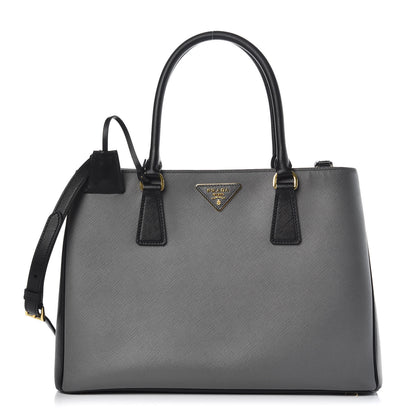 Prada Saffiano Lux Bi-Color Medium Tote Mercurio Black 1 of 9