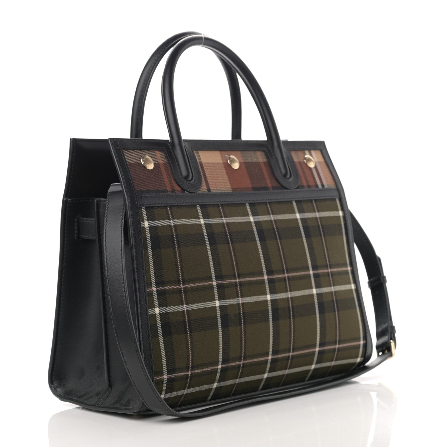 Burberry Wool Tartan Two Handle Title Bag Dark Green 3 of 11