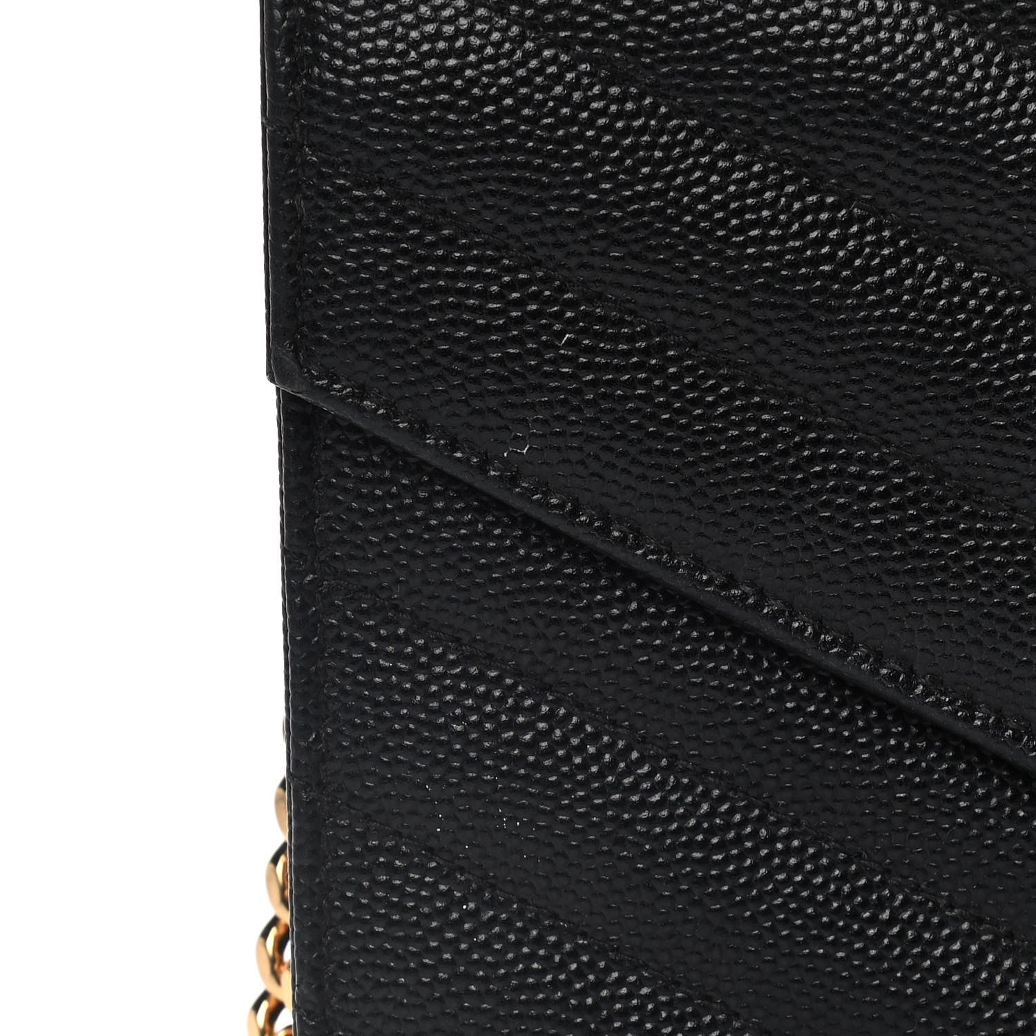 Saint Laurent Grain De Poudre Matelasse Chevron Monogram Chain Wallet Black 15 of 16