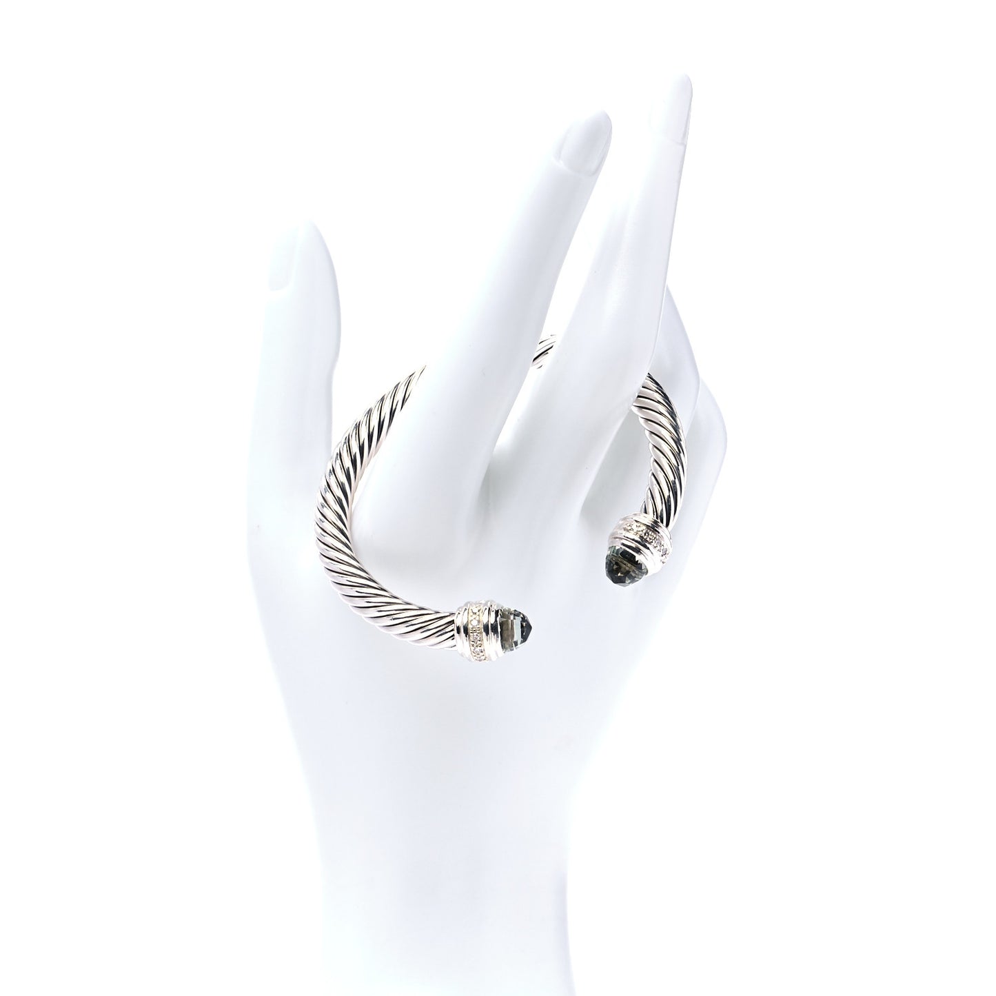 Sterling Silver Diamond Prasiolite 7mm Cable Classics Bracelet