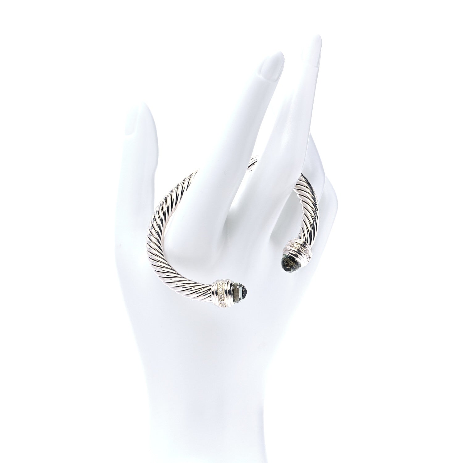 David Yurman Sterling Silver Diamond Prasiolite 7mm Cable Classics Bracelet 2 of 6