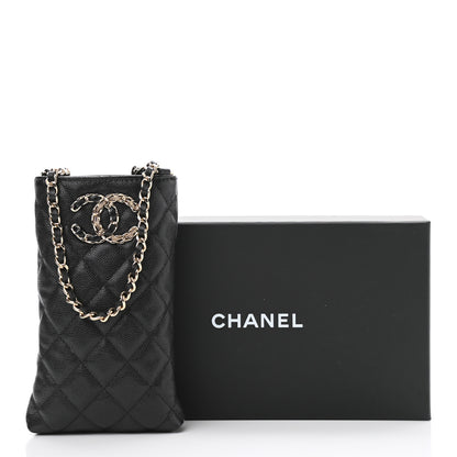 Chanel Caviar Quilted French New Wave Phone Holder With Chain Black 11 of 11