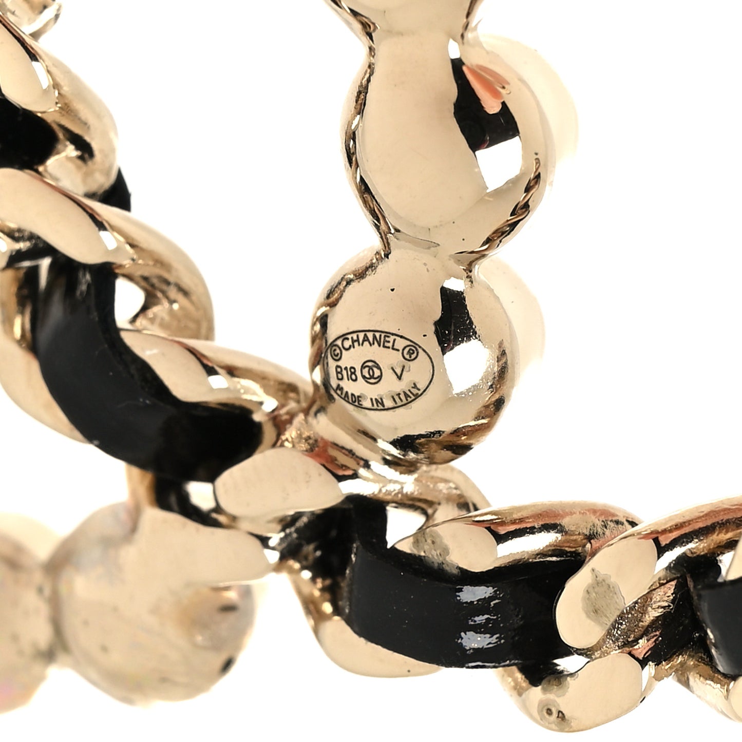 Lambskin Pearl CC Chain Brooch Black Gold