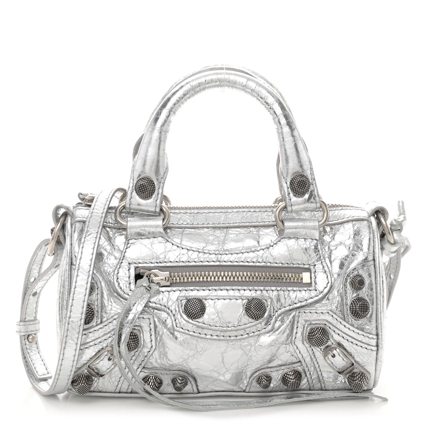 Agneau Arena Crystal Neo Nano Cagole Handbag Silver