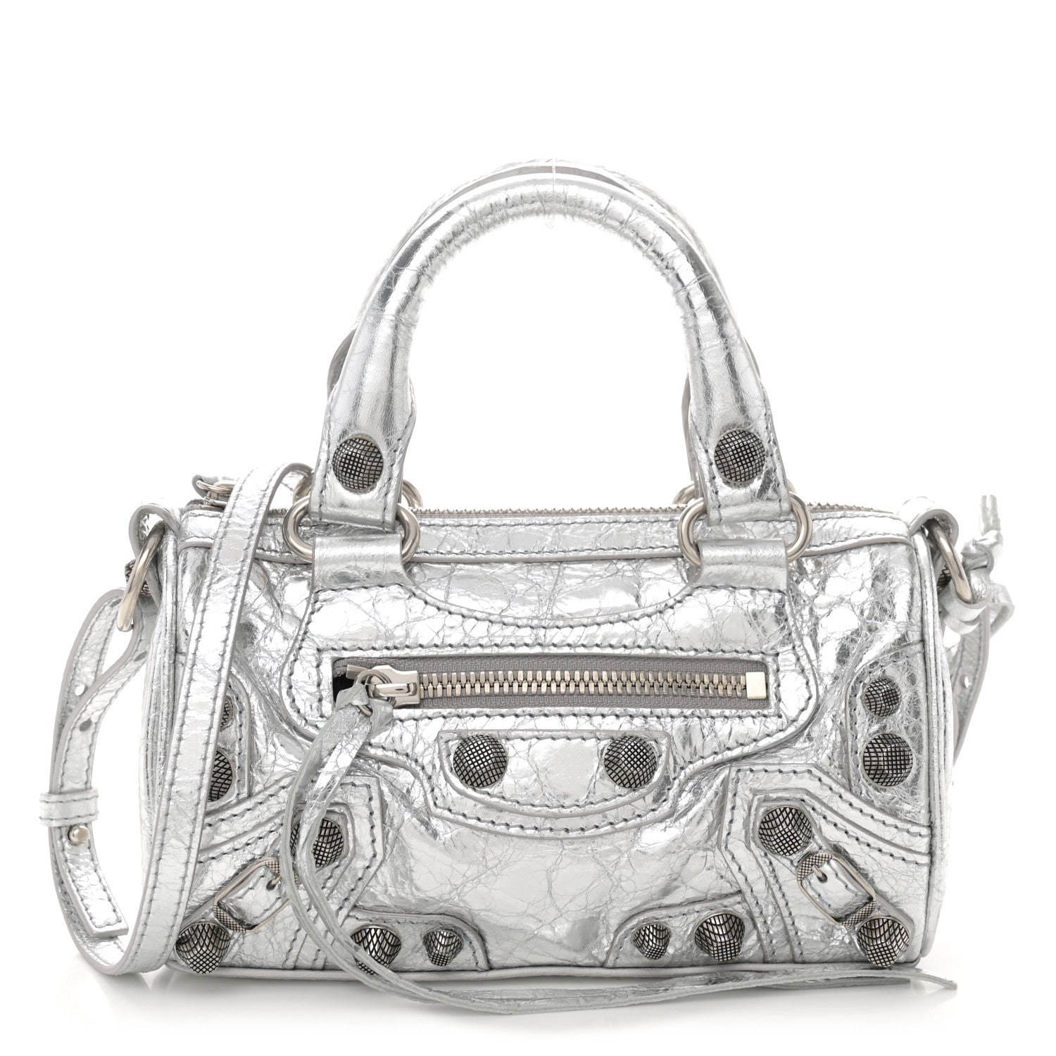 Balenciaga Agneau Arena Crystal Neo Nano Cagole Handbag Silver 3 of 10